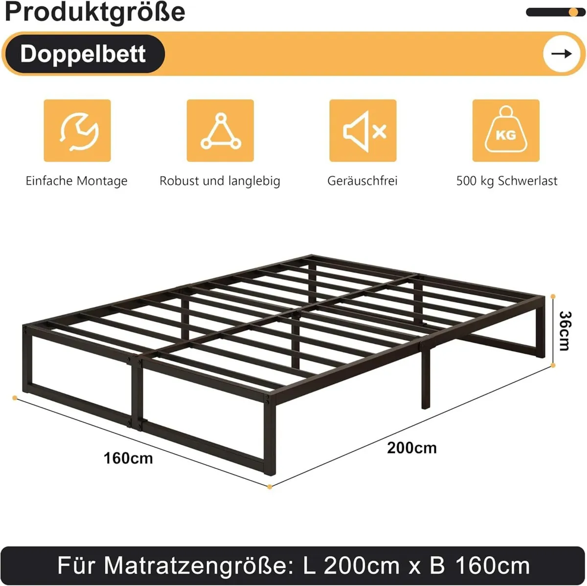 Double Bed Frame 160x200 cm Metal Platform with - Image 2