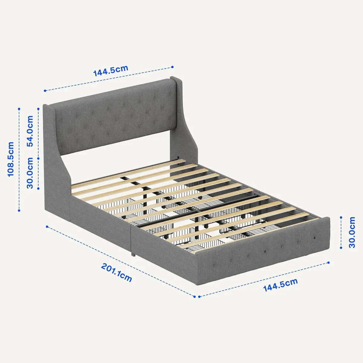 Double Bed Frame Upholstered Platform 4 Drawers - Image 3