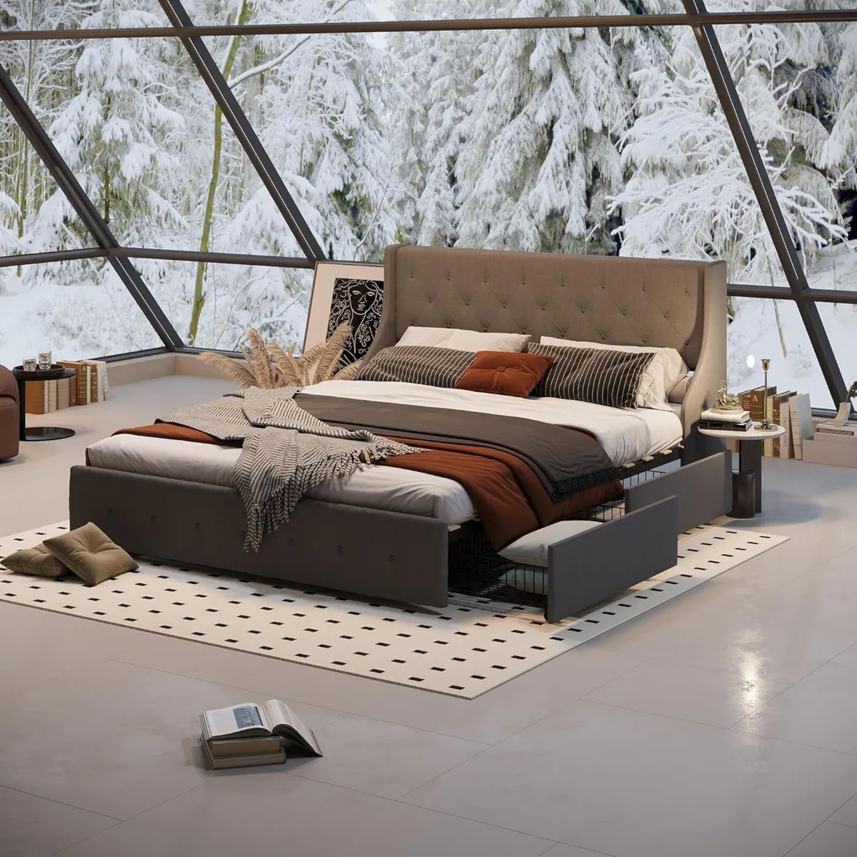 Double Bed Frame Upholstered Platform 4 Drawers - Image 2