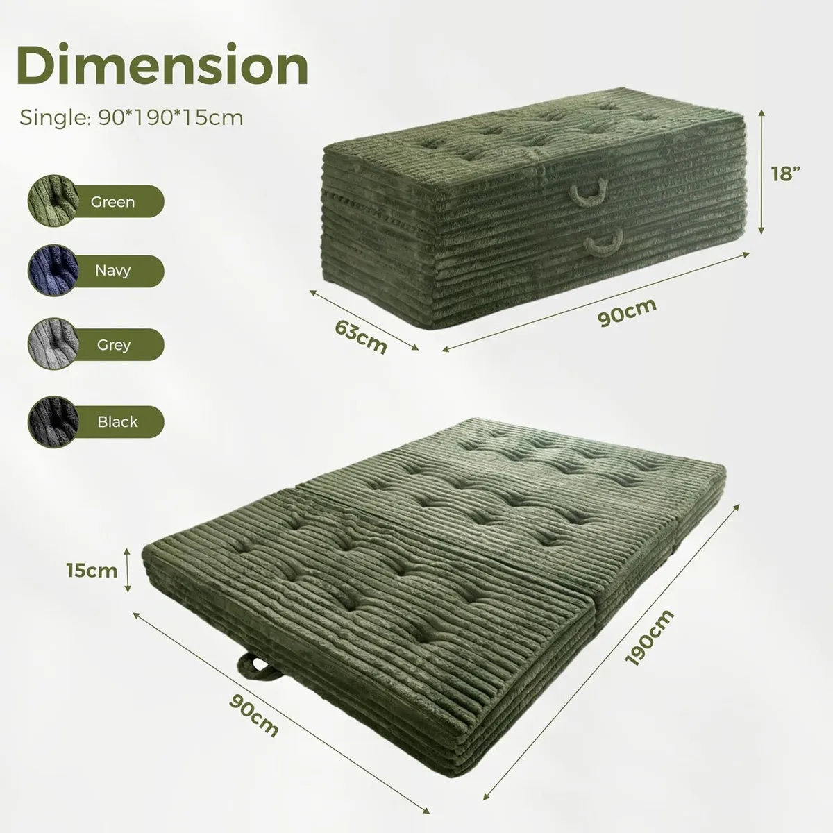 Folding Mattress Single 15cm Upholstered Foldable - Image 2