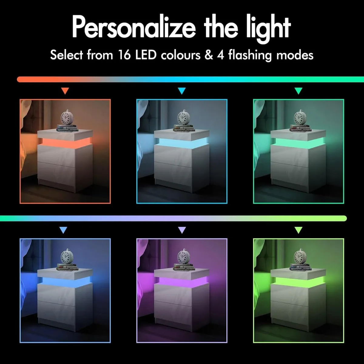 LED Bedside Table with 2 Drawers and 1 Top Drawer - Image 4