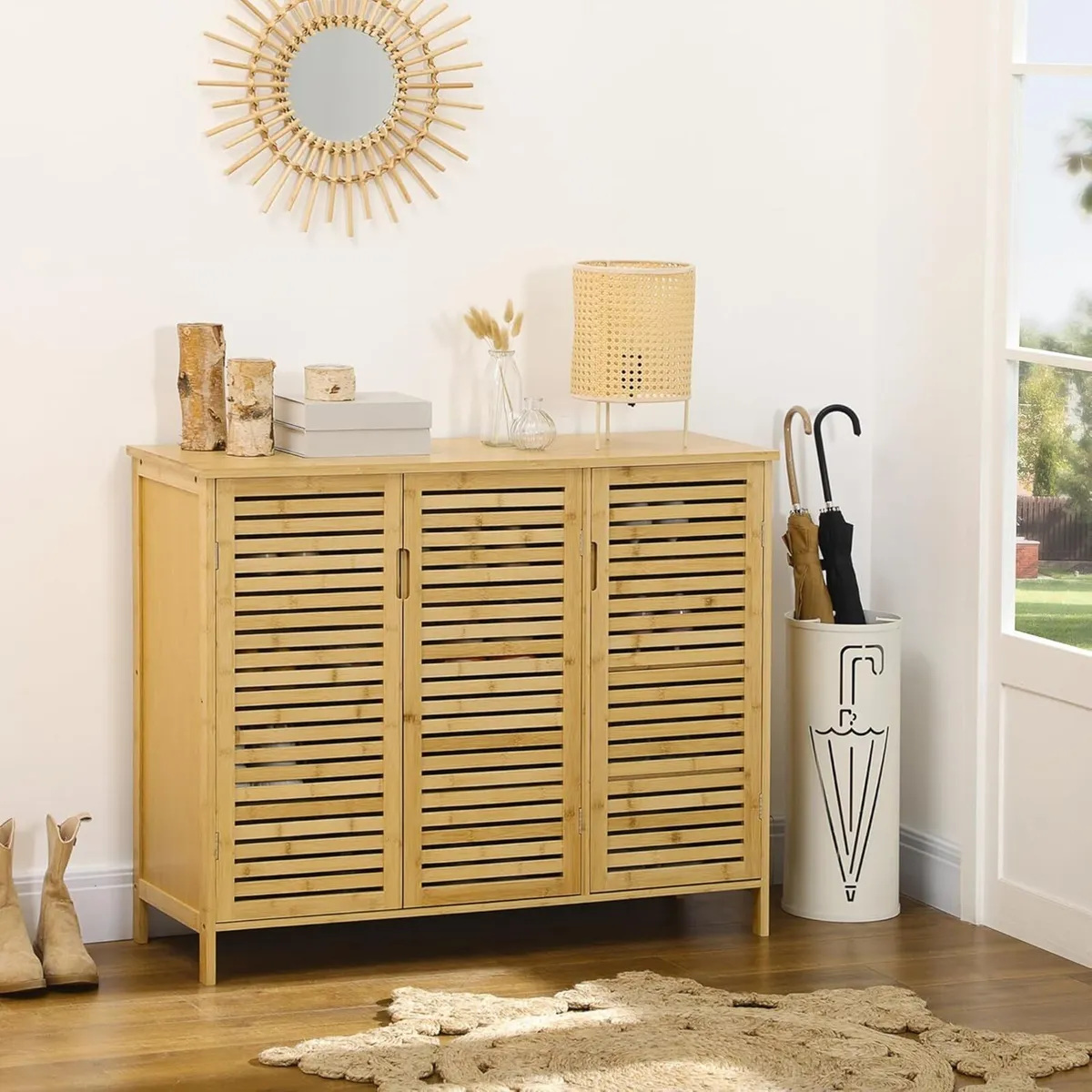 Rustic Shoe Cabinet 3 Door Storage with 8 Shelves - Image 2