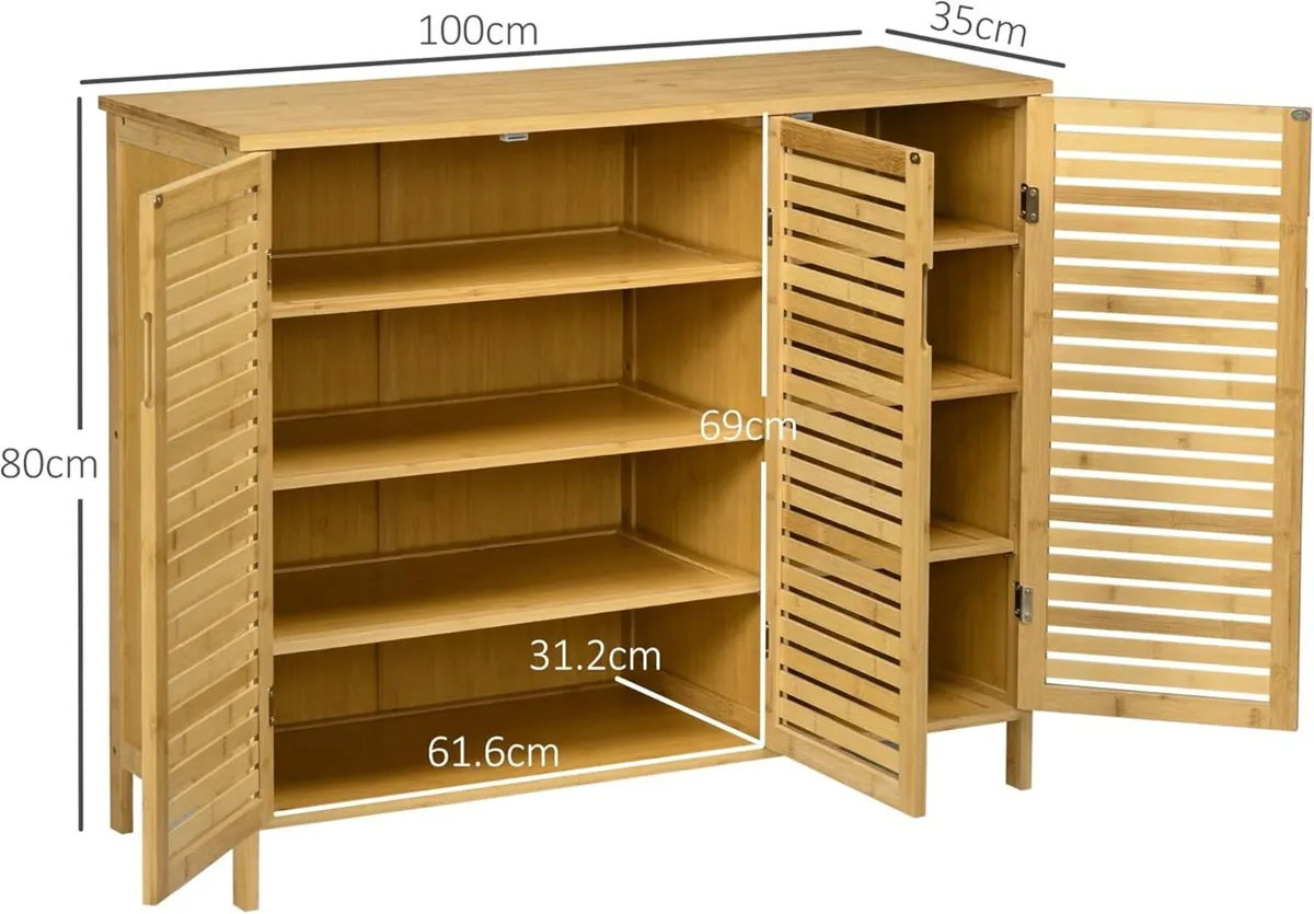 Rustic Shoe Cabinet 3 Door Storage with 8 Shelves - Image 3