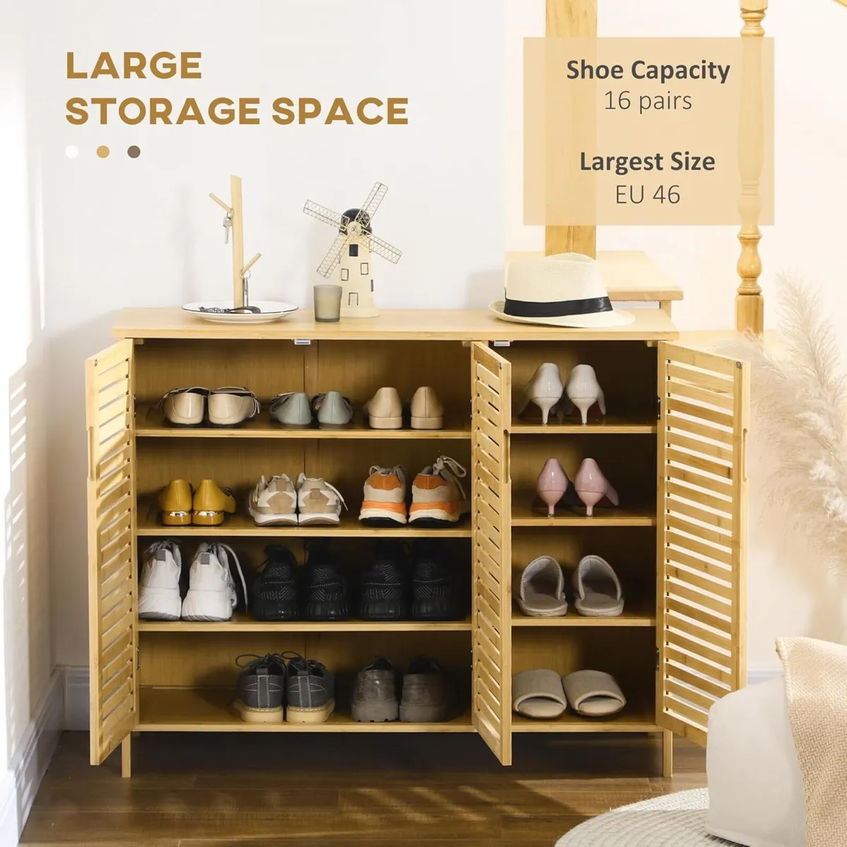 Rustic Shoe Cabinet 3 Door Storage with 8 Shelves - Image 4