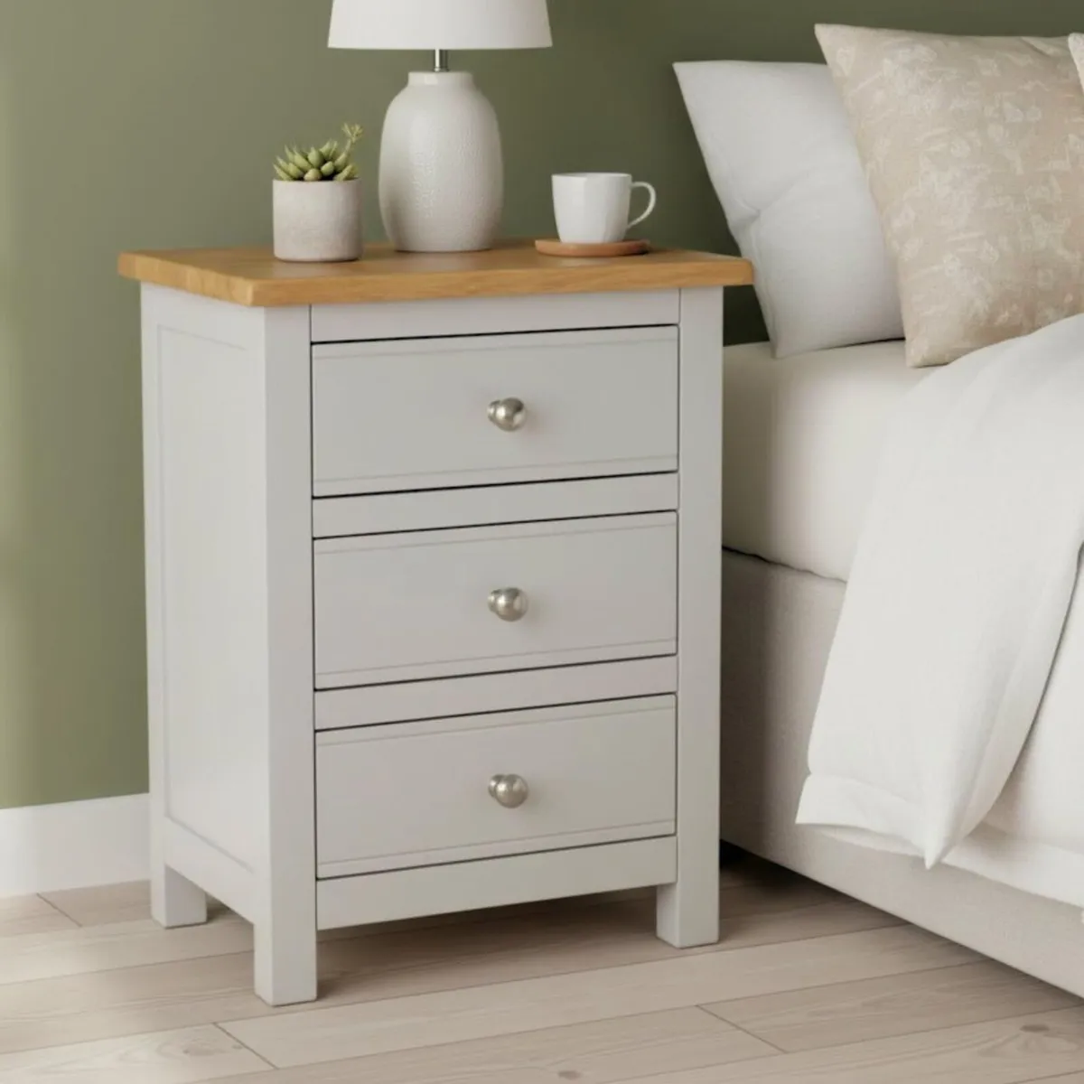 urniture Bedside Table 3 Drawers Solid Wooden - Image 1