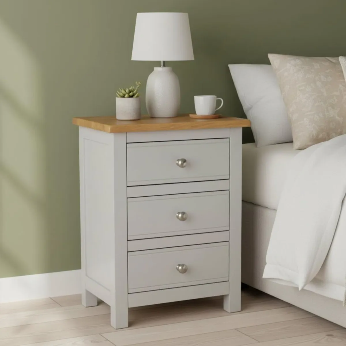urniture Bedside Table 3 Drawers Solid Wooden - Image 4