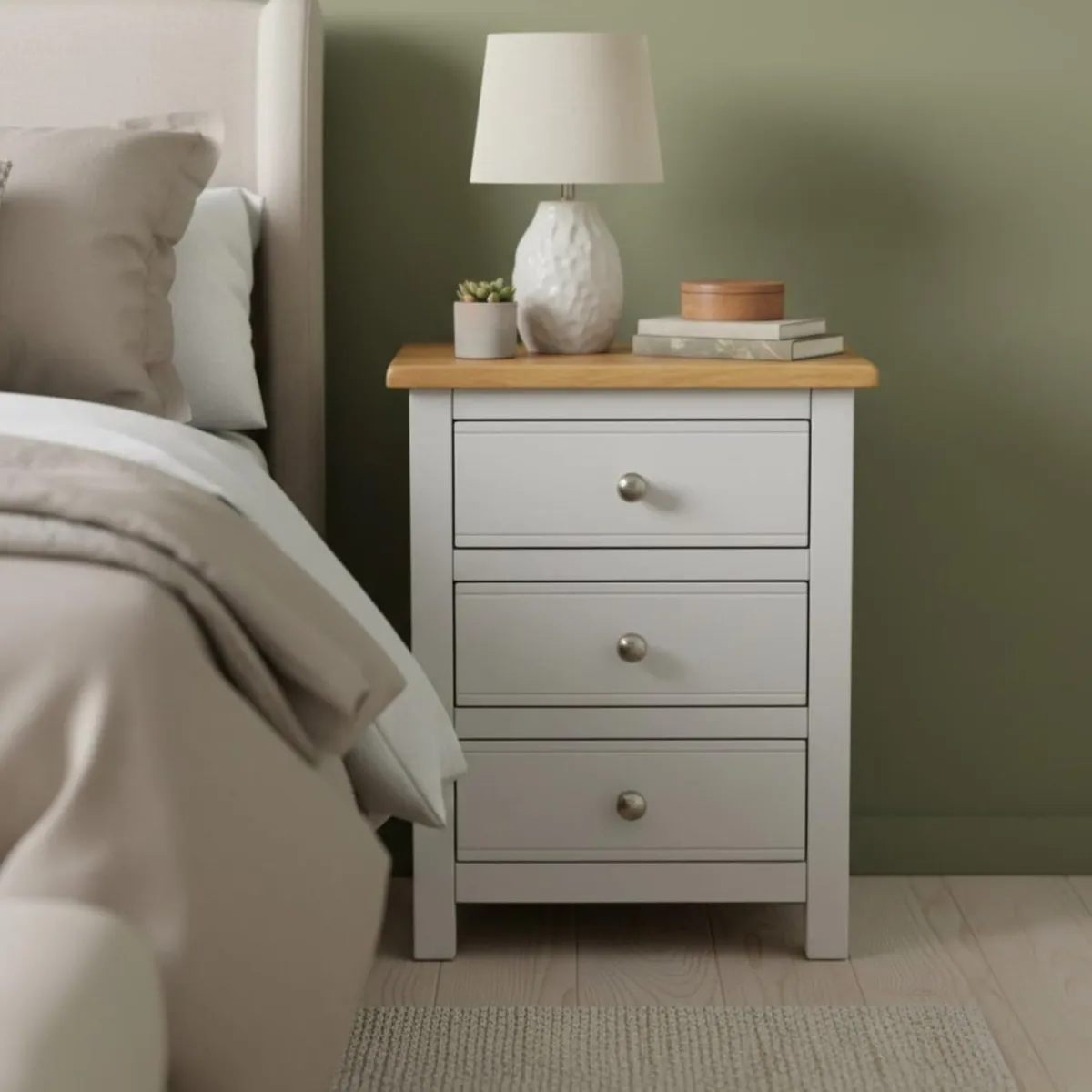 urniture Bedside Table 3 Drawers Solid Wooden - Image 3