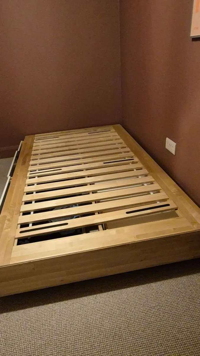 MANDAL bed frm w storage 120x200 birch/white - Image 1