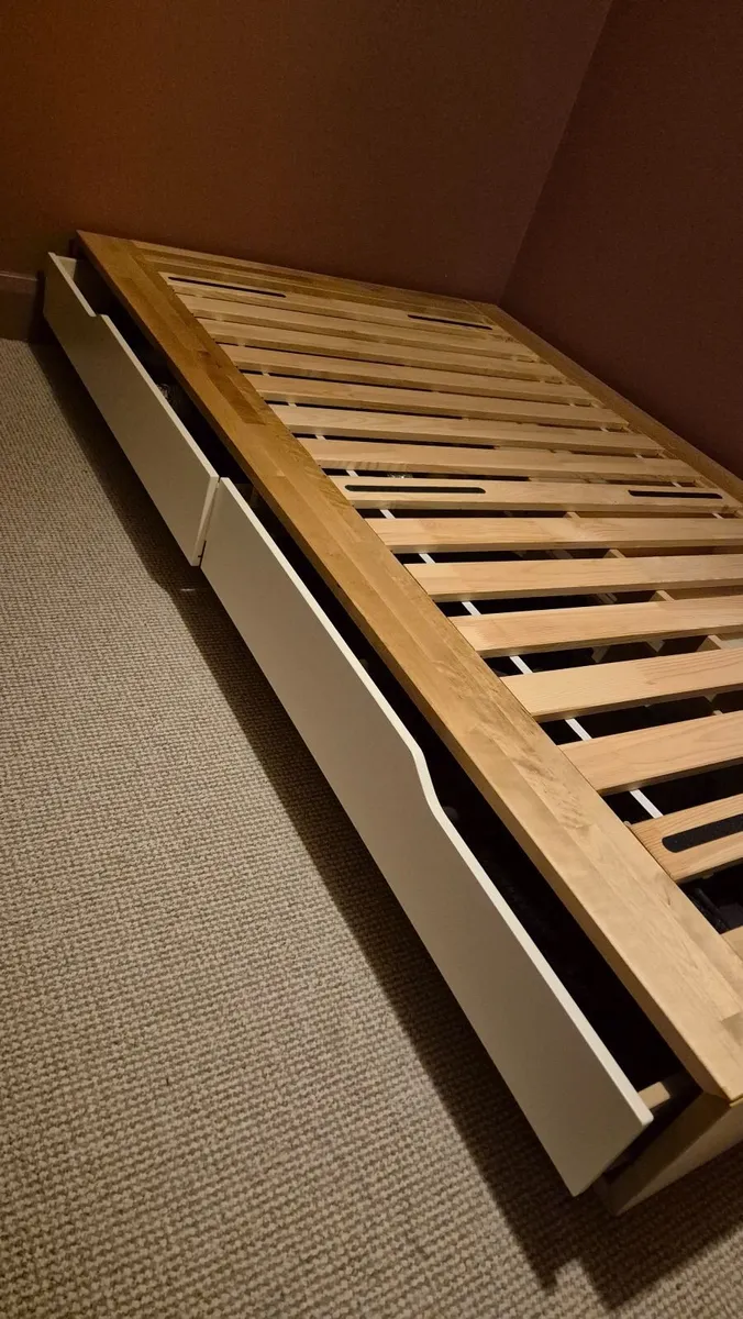 MANDAL bed frm w storage 120x200 birch/white - Image 2