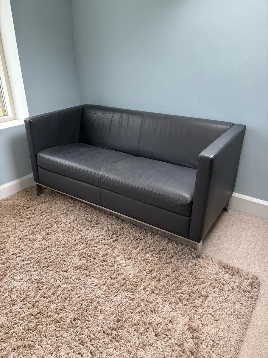 Walter knoll black leather sofa x2 - Image 2