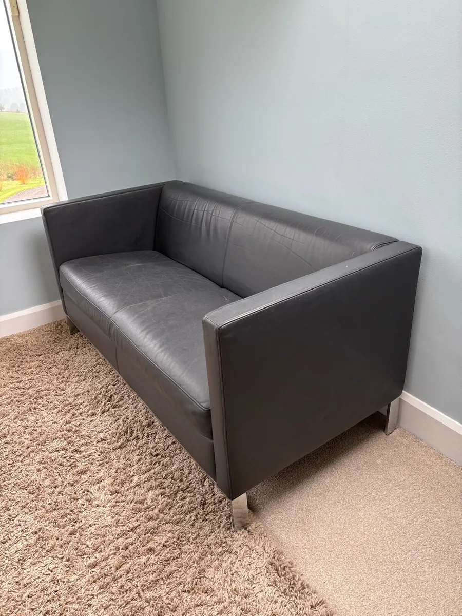 Walter knoll black leather sofa x2 - Image 3