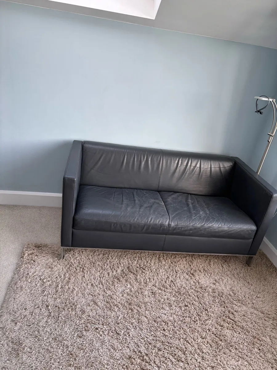 Walter knoll black leather sofa x2 - Image 4