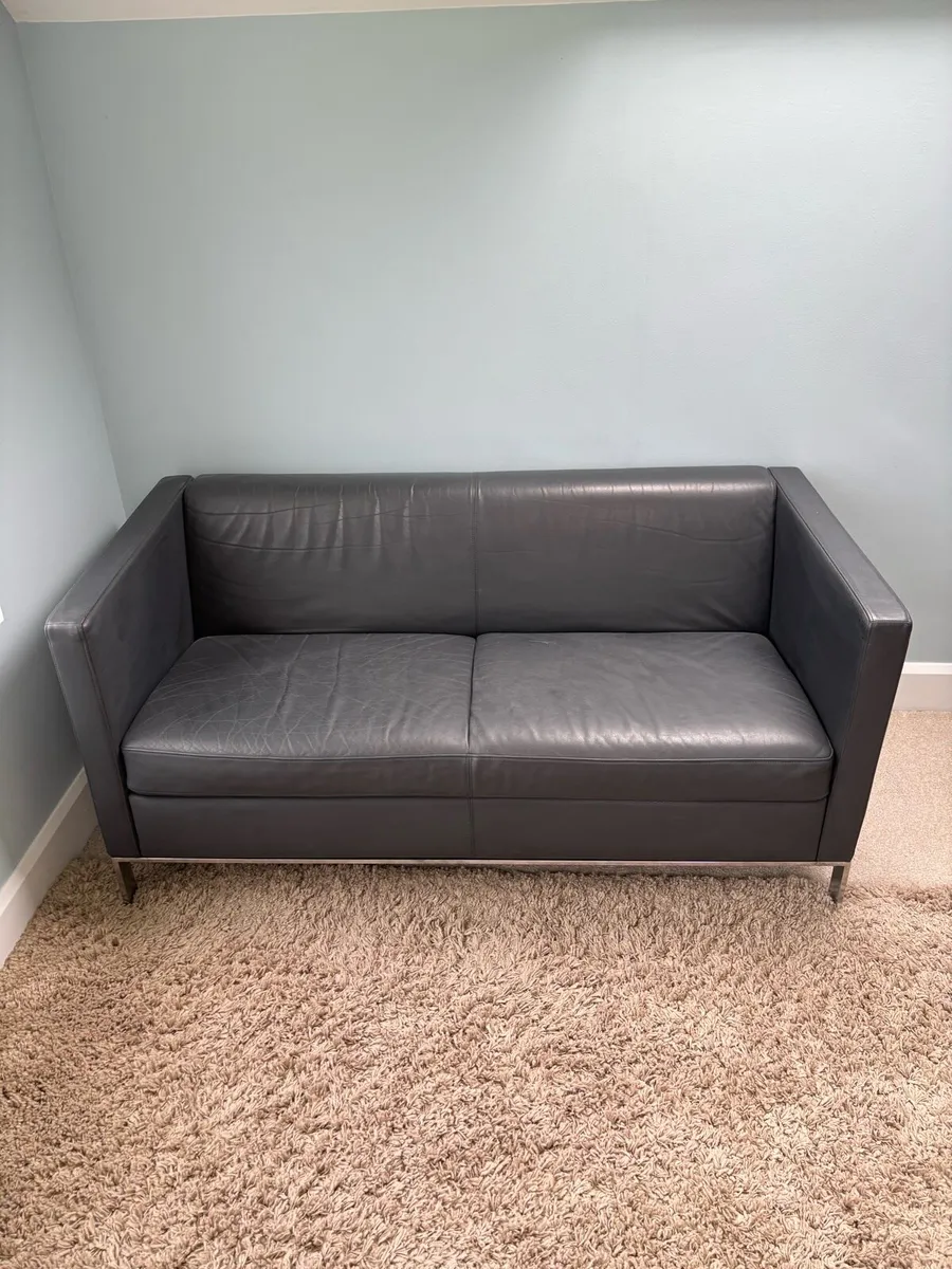 Walter knoll black leather sofa x2 - Image 1