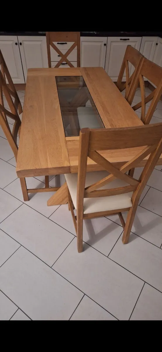 Solid Oak Kitchen Table & Chairs - Image 2