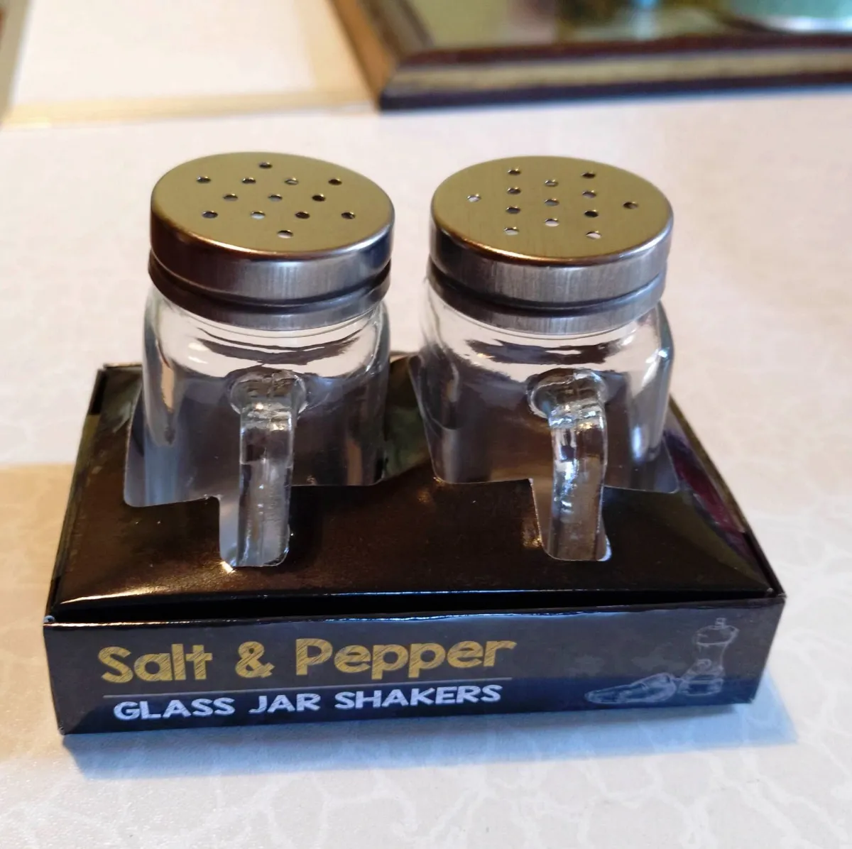 Salt & Pepper, Small, Cute, Glass Jars (new). - Image 1