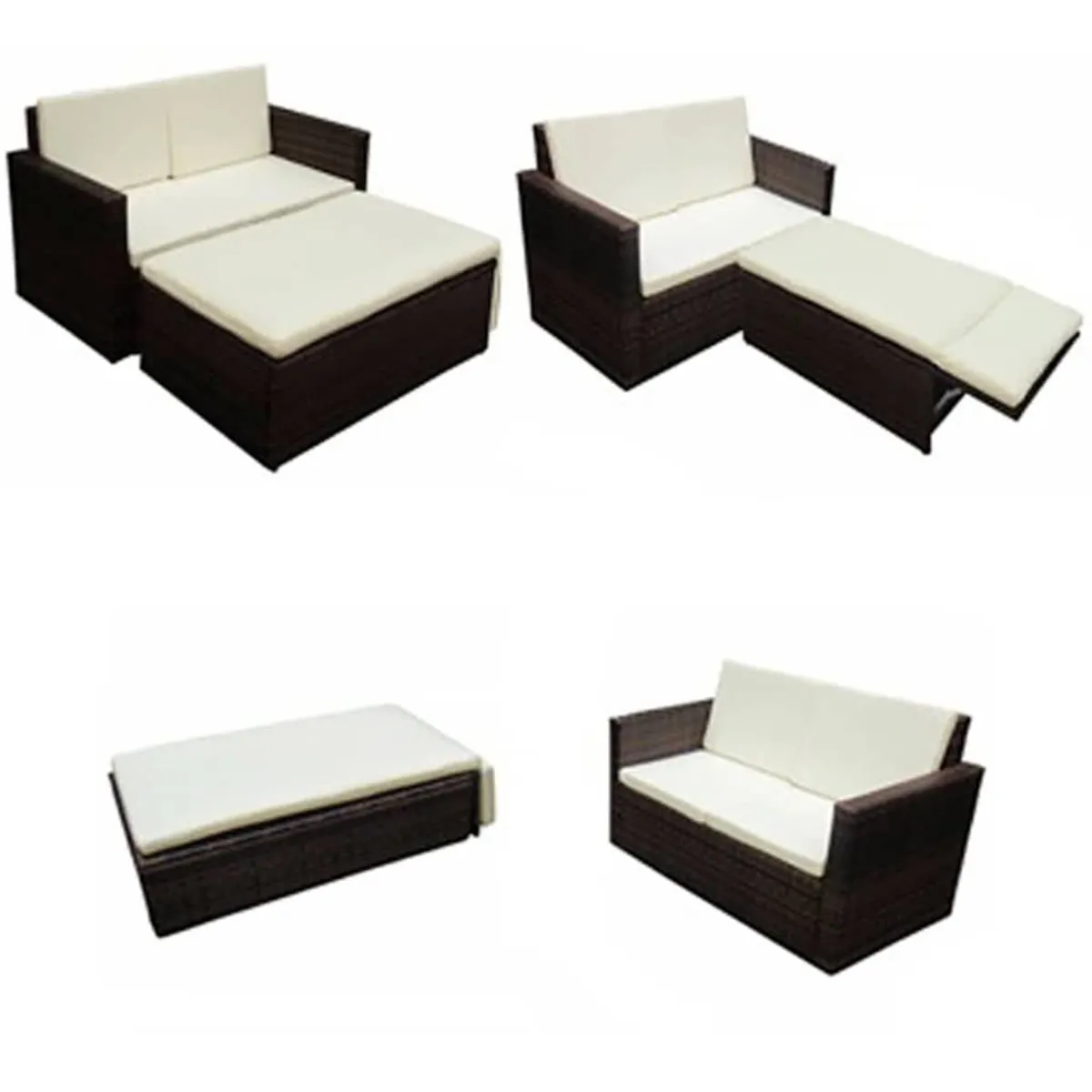 Rattan Garden Sofa Set with Stool and Cushions - Image 3