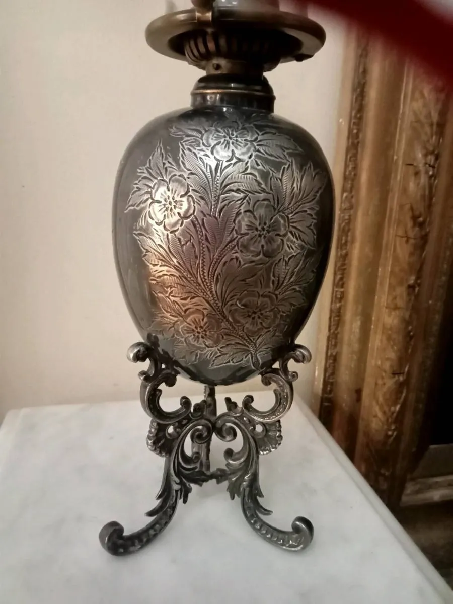 Antique silvered oil lamp Postage available - Image 2