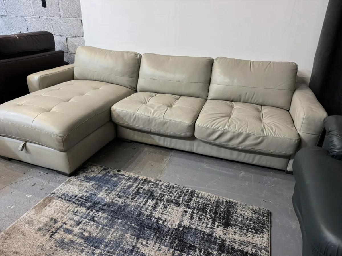 Light Grey Leather Corner Sofa with Storage - Image 1
