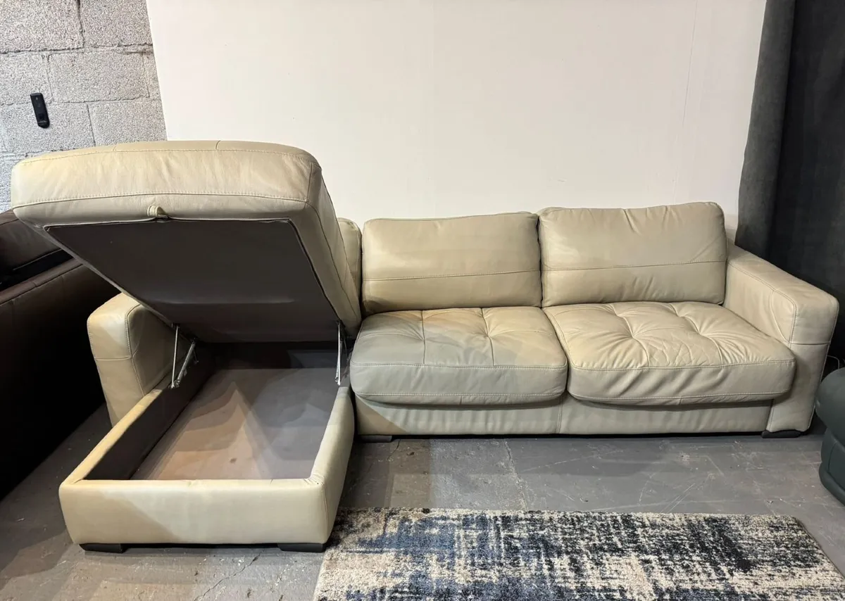 Light Grey Leather Corner Sofa with Storage - Image 2