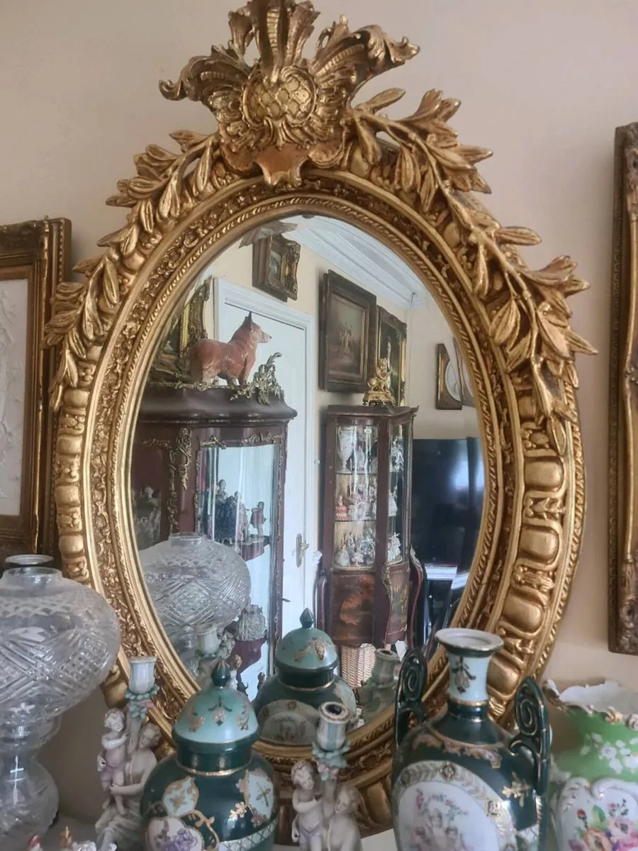 Large gilt oval mirror - Image 1