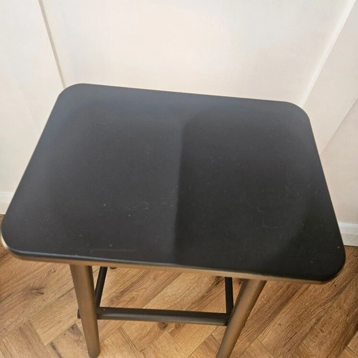 Black Bar stools x 3. black wood. rrp 150 euro each. slight damage on one leg as per image. could be prepared - Image 2