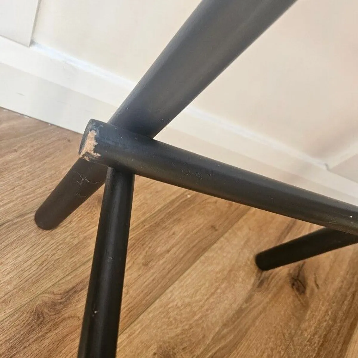 Black Bar stools x 3. black wood. rrp 150 euro each. slight damage on one leg as per image. could be prepared - Image 4