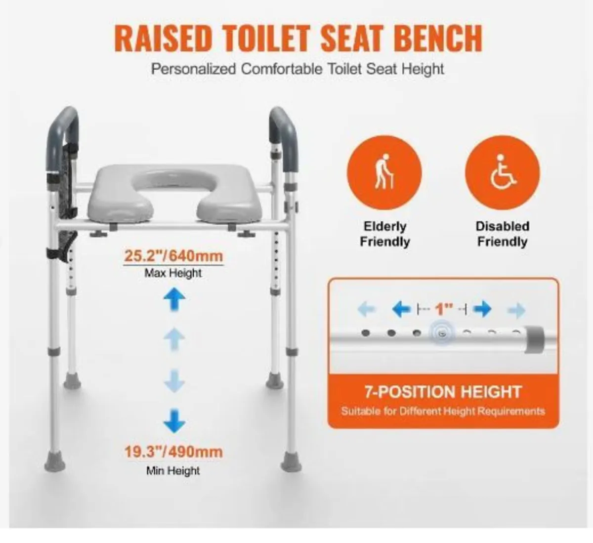 Raised Toilet Seat, 7-Position Height Adjustment - Image 2