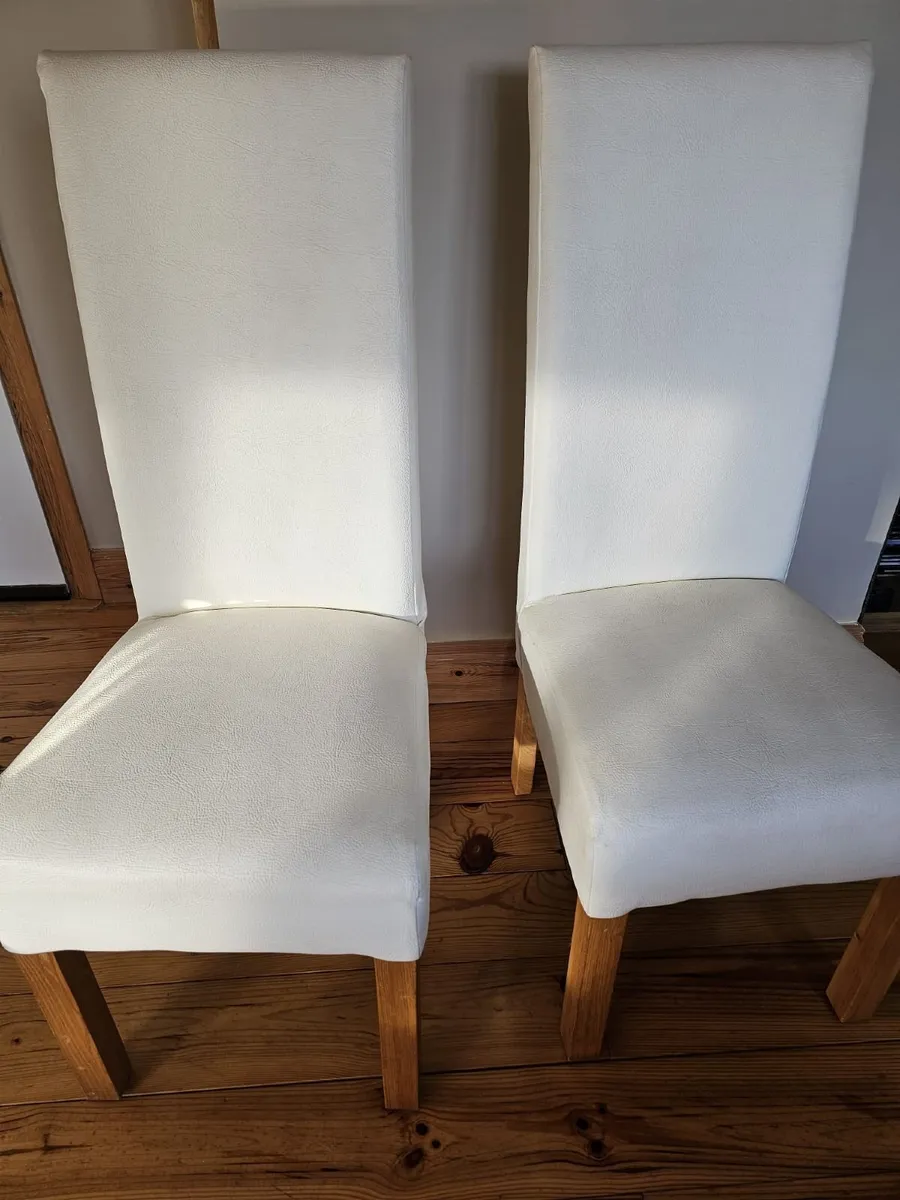 2 Cream Leather Dining Chairs - Image 1