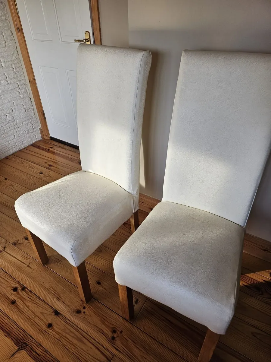 2 Cream Leather Dining Chairs - Image 2