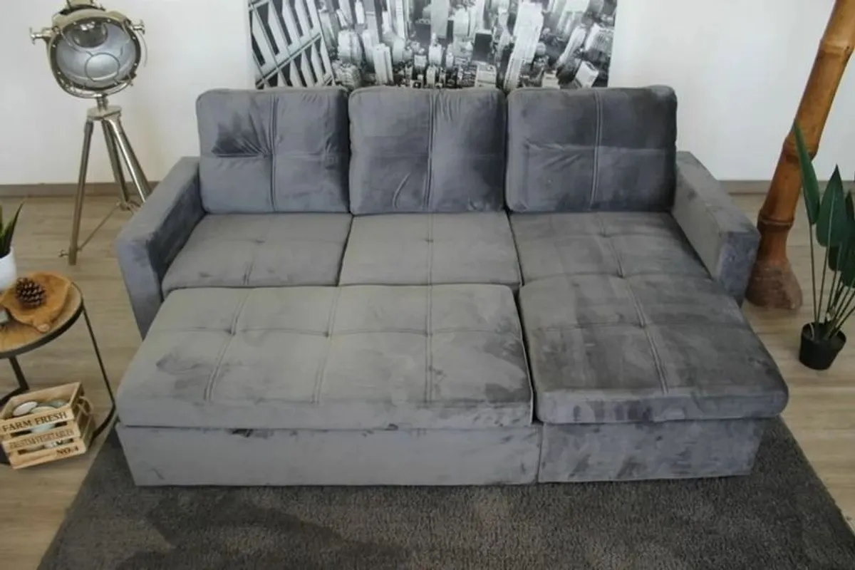 Grey Corner Sofa Bed with Storage Brand New 215cms - Image 2