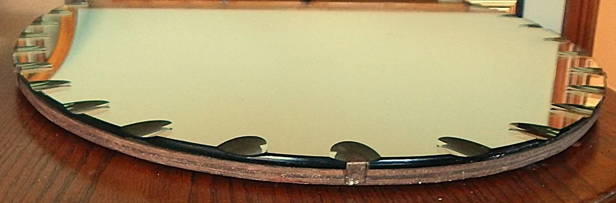 Vintage Oval Scalloped Edge Wall Mirror, c1950s - Image 4