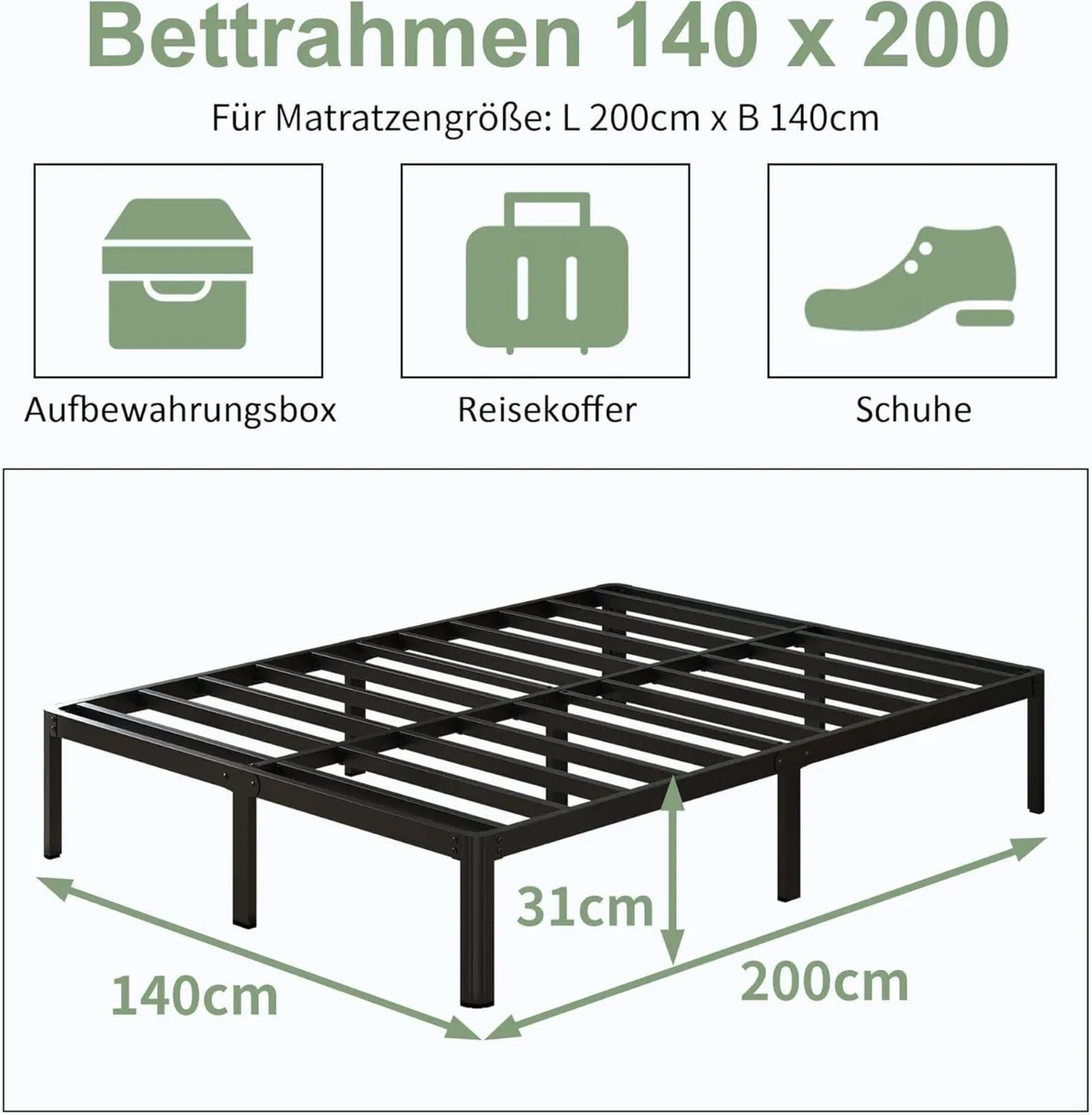 30.5 cm High European Double Bed Frame 140 x 200 - Image 2