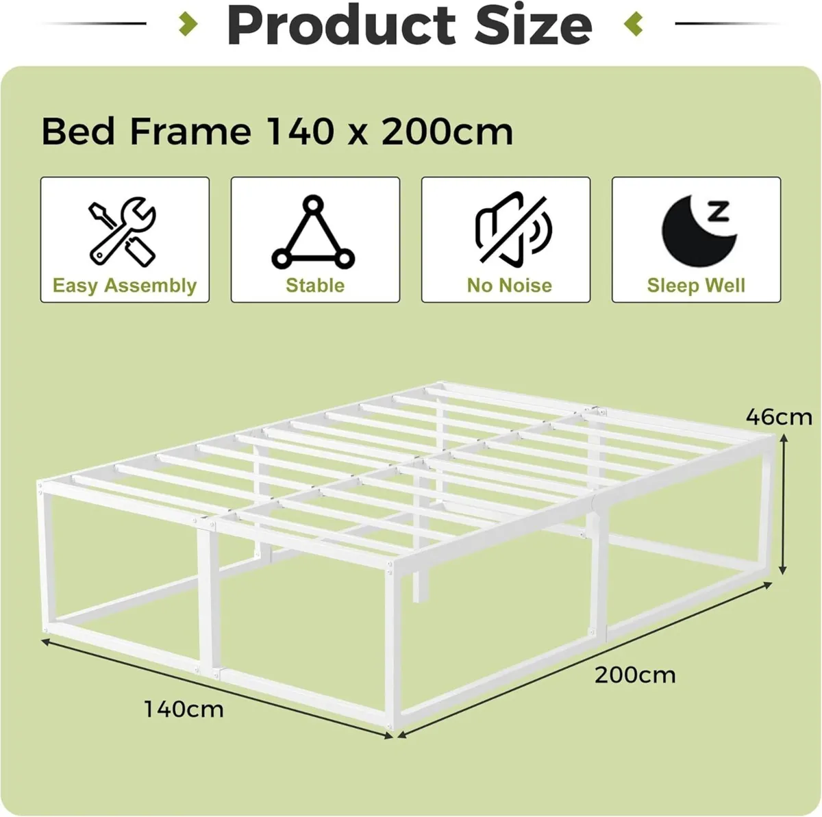 46 cm High Metal Bed Frame 140x200 Heavy Duty - Image 2