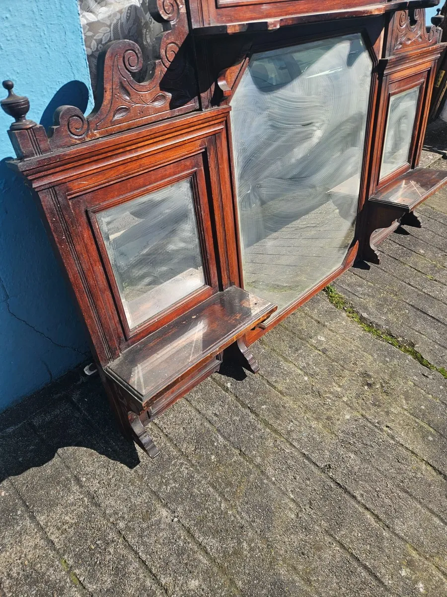 Vintage Antique Large Overmantle Mirror - Image 3