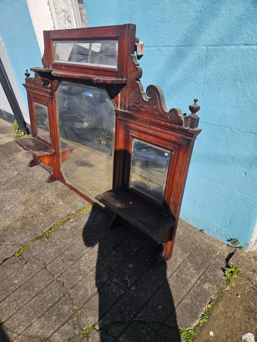 Vintage Antique Large Overmantle Mirror - Image 4