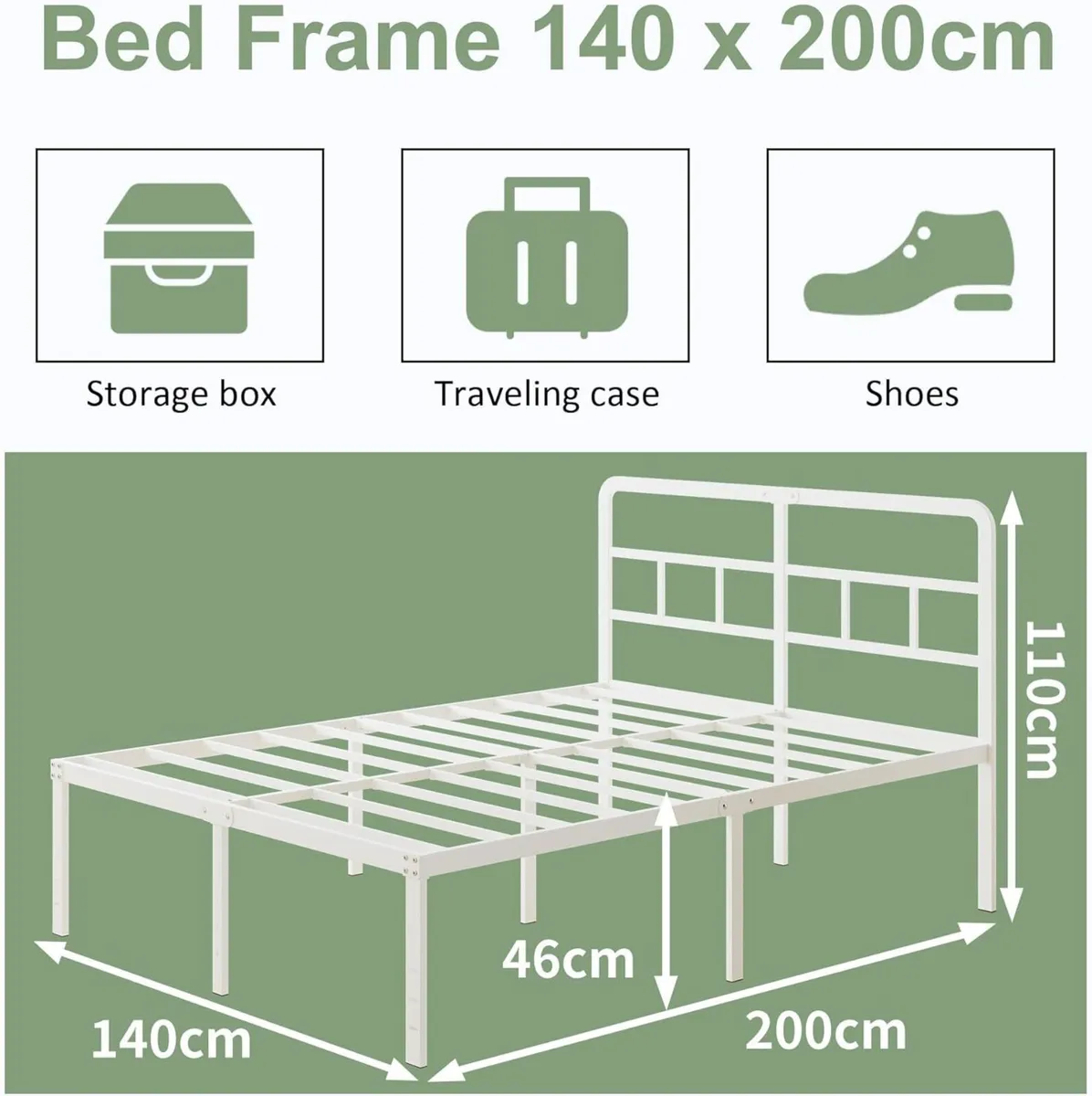 Metal Bed Frame 140 x 200 cm with Curved Headboard - Image 2