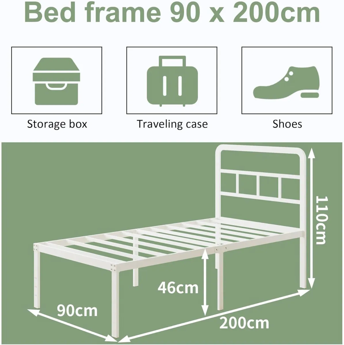 Metal Bed Frame 90 x 200 cm with Curved Headboard - Image 2