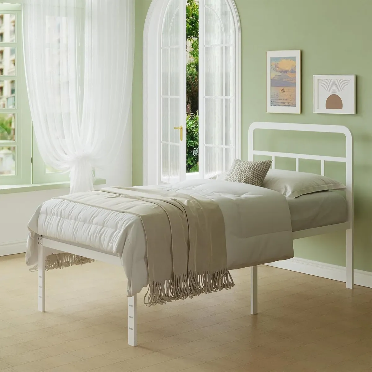 Metal Bed Frame 90 x 200 cm with Curved Headboard - Image 4