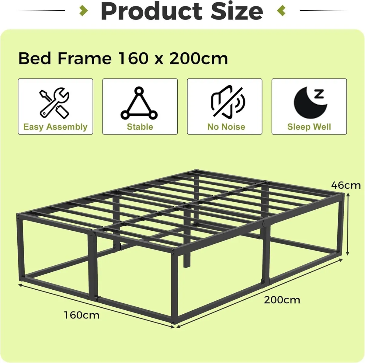 46 cm High Metal Bed Frame 160x200 Heavy Duty - Image 2