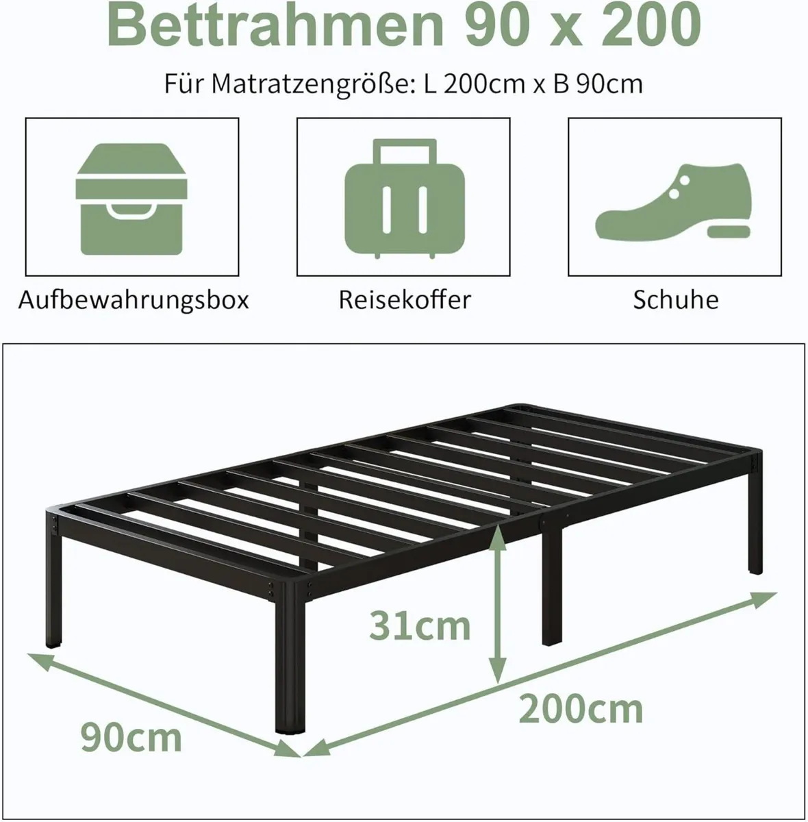 30.5 cm High European Single Bed Frame 90x200 - Image 2