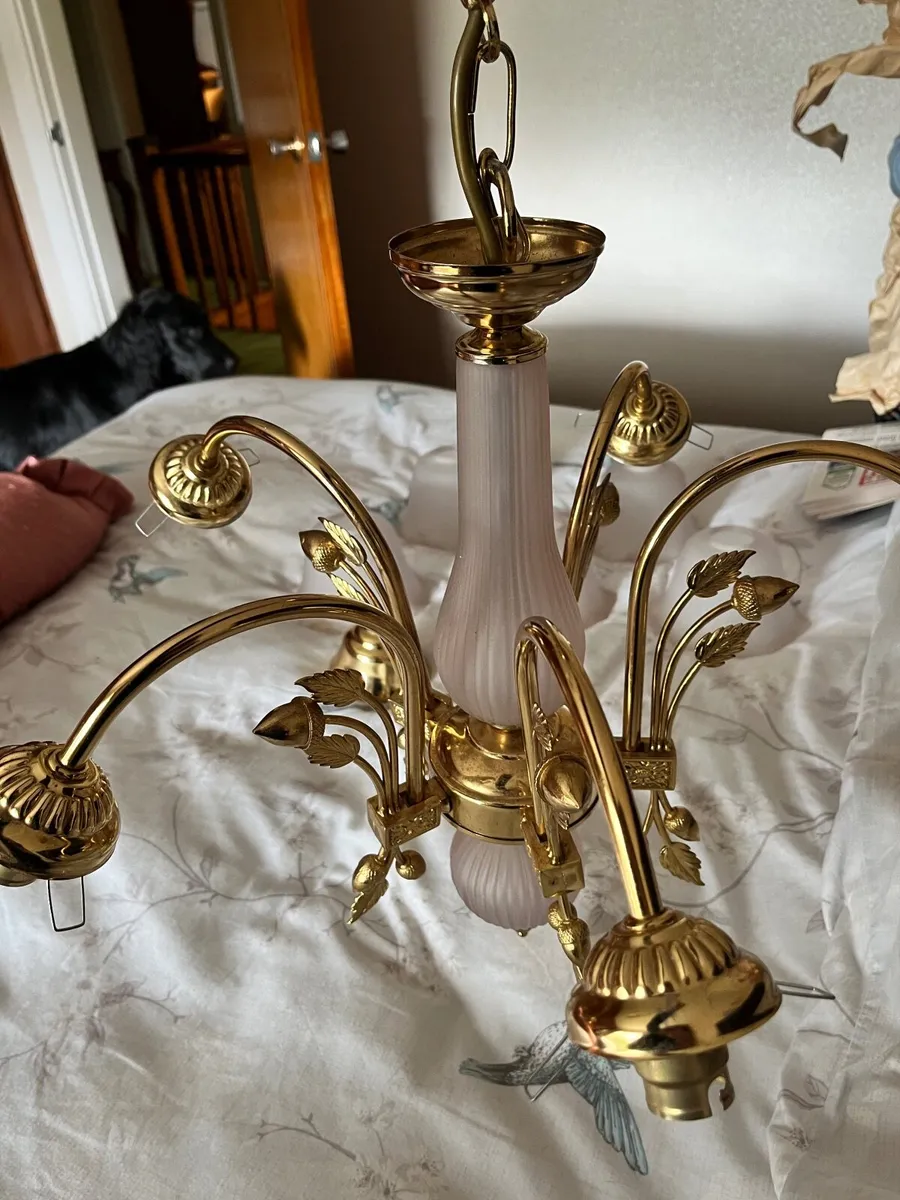 Gold Light fitting with light pink glass - Image 2