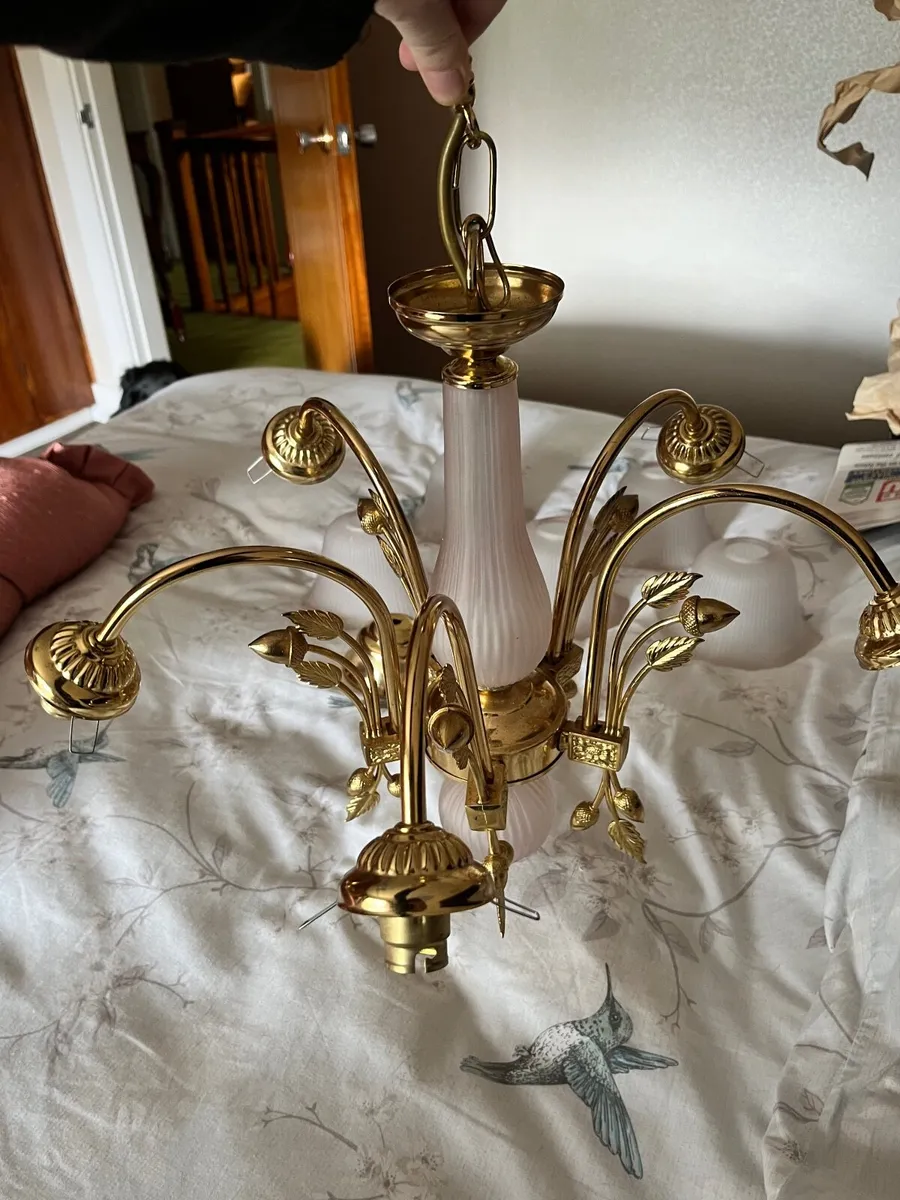 Gold Light fitting with light pink glass - Image 3