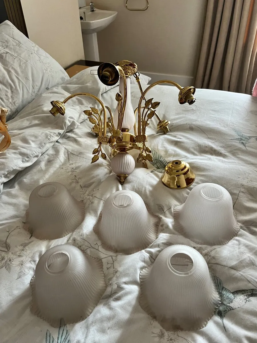 Gold Light fitting with light pink glass - Image 4