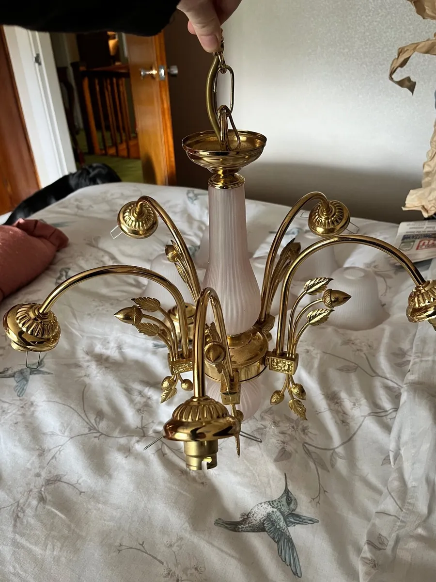 Gold Light fitting with light pink glass - Image 1