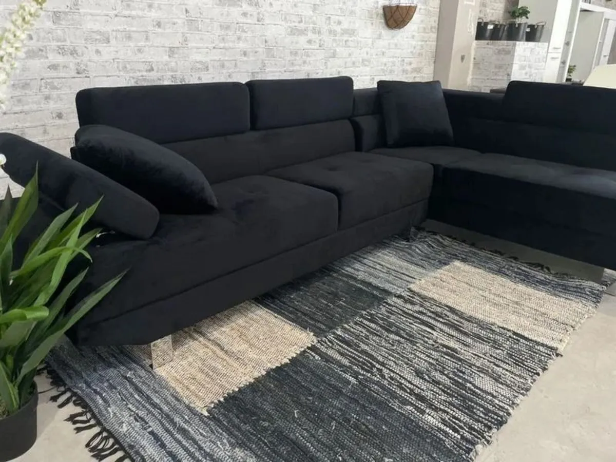 Black Velvet Corner Sofa 262cm Free delivery - Image 1