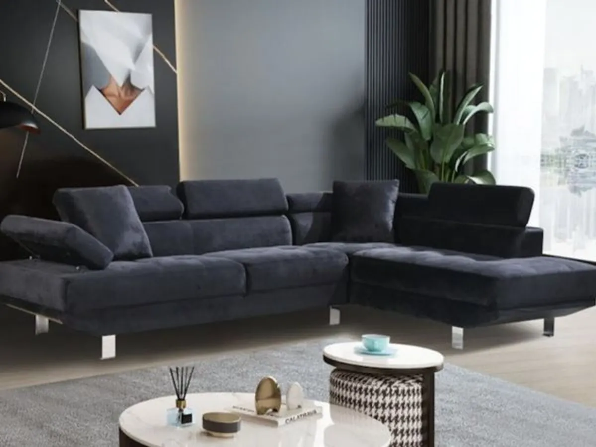 Black Velvet Corner Sofa 262cm Free delivery - Image 1