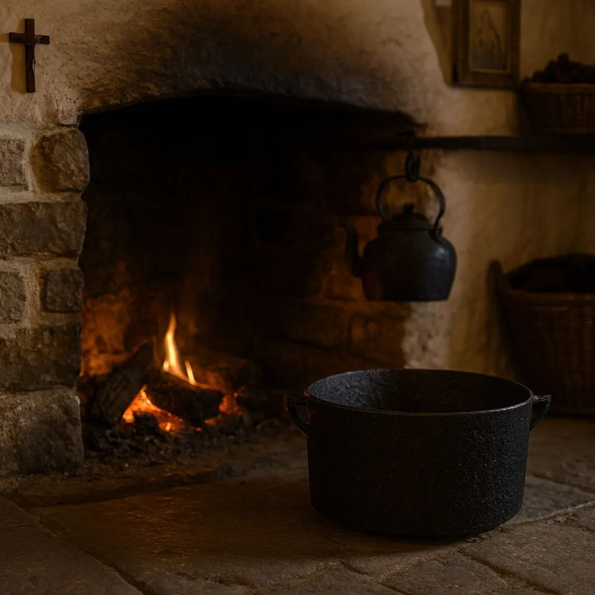 Antique Vintage black  Pot skillet fireplace rusti - Image 2