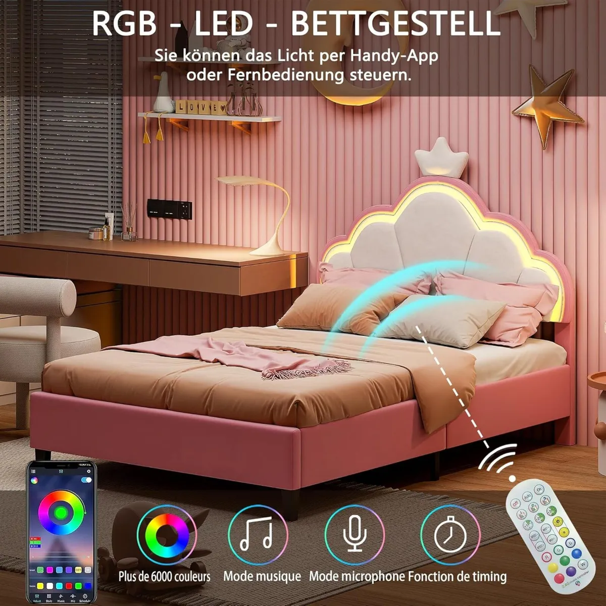 Padded Bed 90 x 200 cm Princess with Adjustable - Image 4