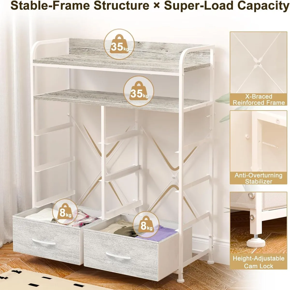 Bedroom Chest of Drawers 8 Fabric Storage Cabinet - Image 3