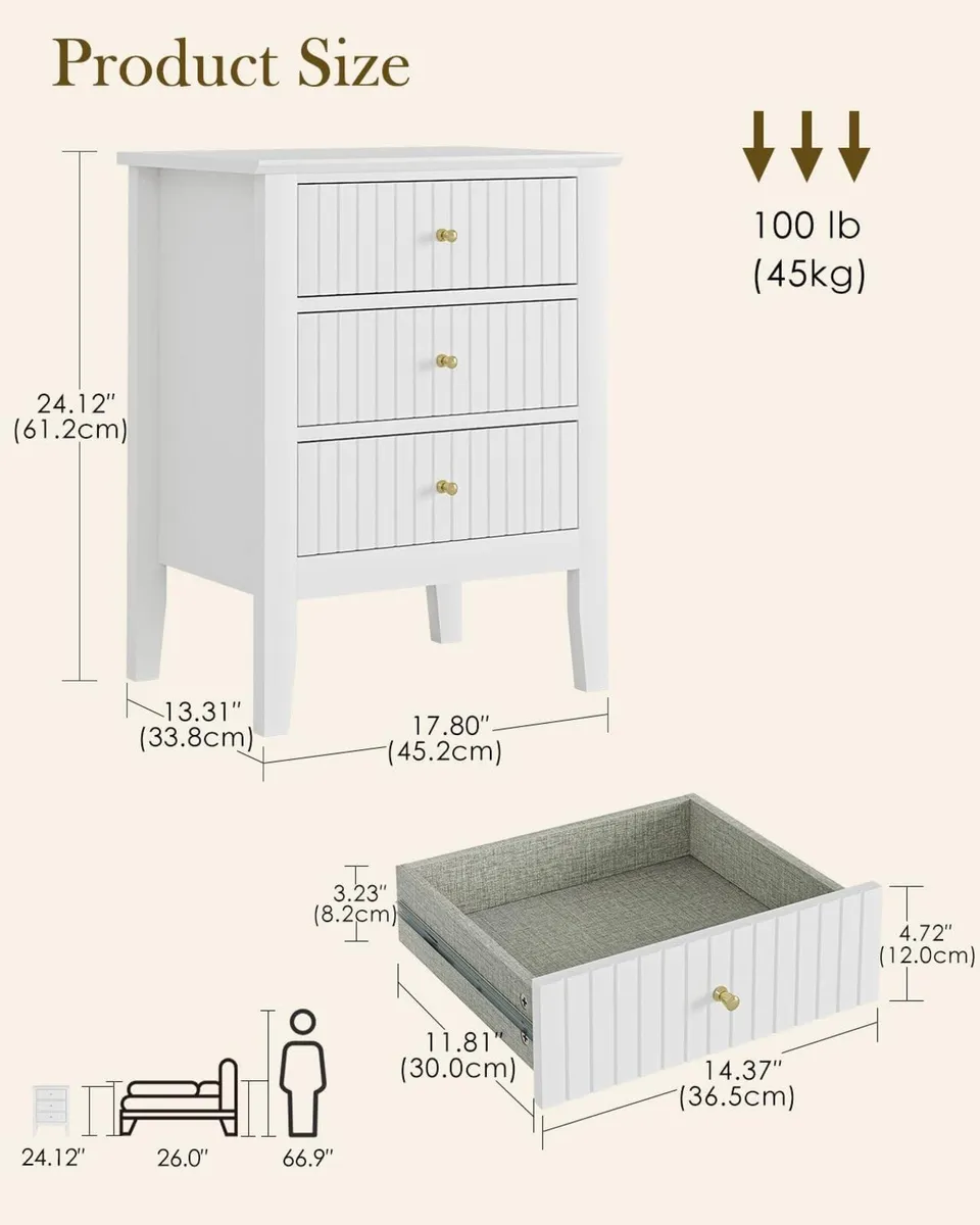 Bedside Cabinet with 3 Drawers Wooden Table - Image 2